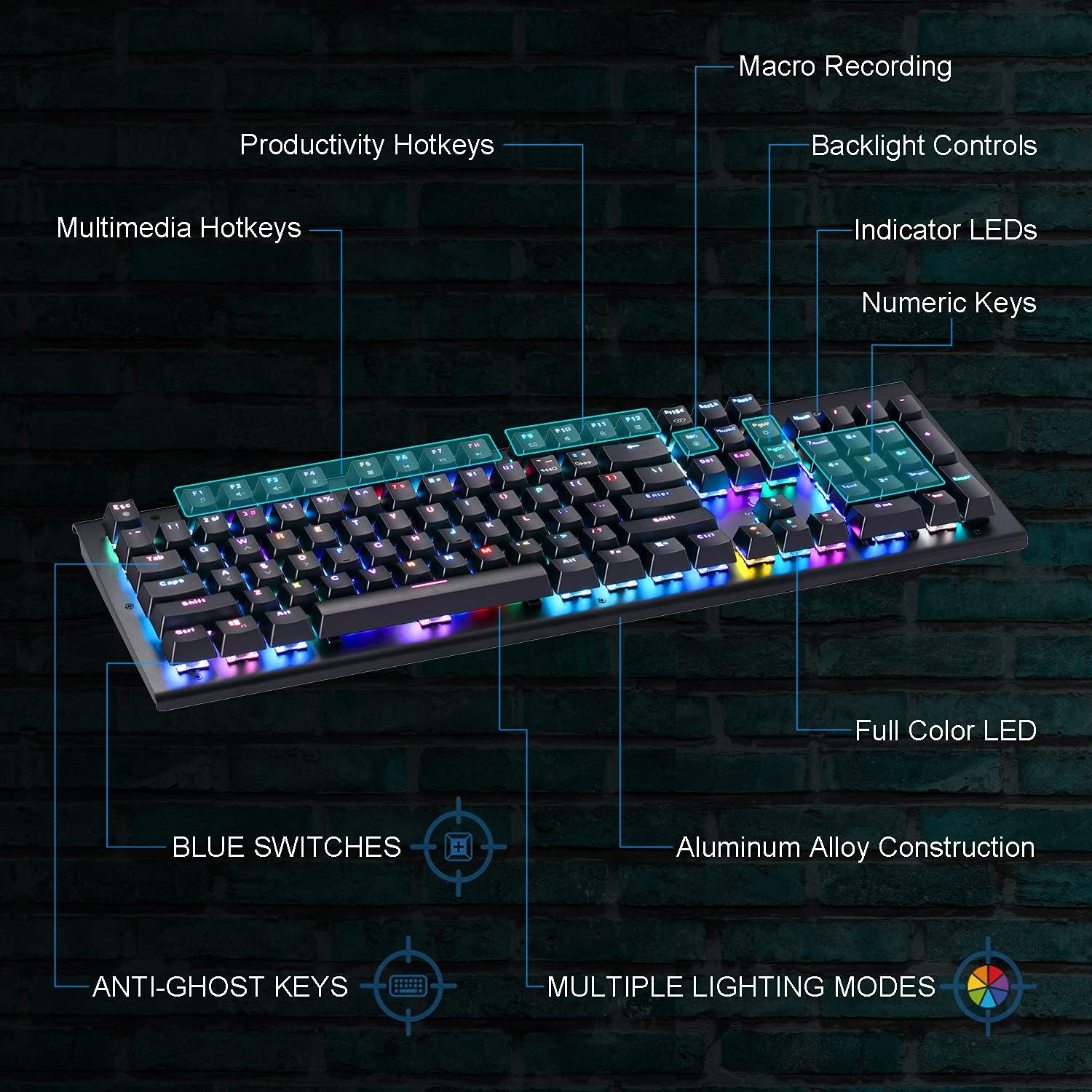 Trendy Wag Keyboard Mechanical Gaming Full Size Wired RGB Blue Swtiches Trendy Wag Keyboard Mechanical Gaming Full Size Wired RGB Blue Swtiches